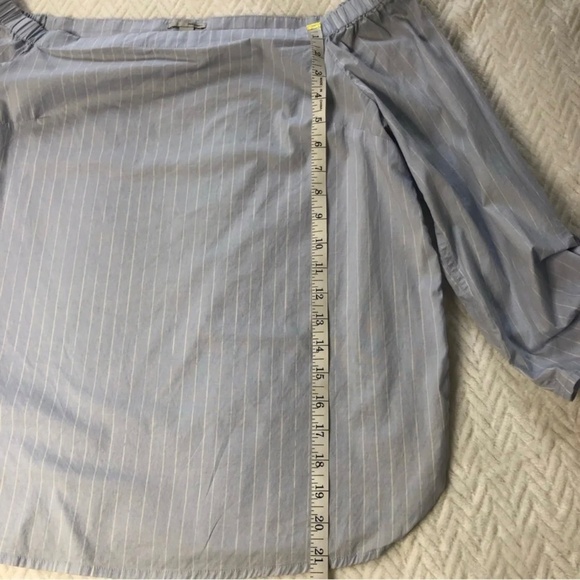 Striped Off The Shoulder Coastal Blouse Women’s Medium Blue White Tie Summer - Picture 6 of 8